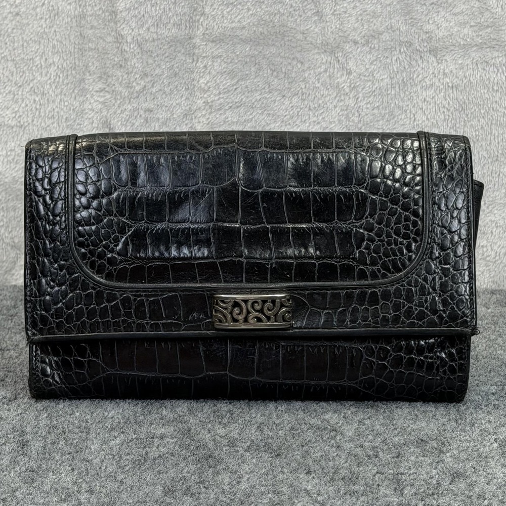 Brighton Crocodile Embossed Bag Black Leather‎ Travel The World Passport Wallet